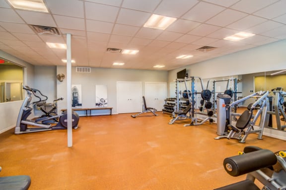 Fitness Center Strength and Conditioning Equipment at Aviator at Brooks Apartments, Clear Property Management, San Antonio, 78235