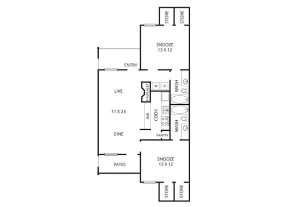 Aspen 2 Bed | 2 Bath | 998 Sq.Ft. at Park Villas, Fort Worth, TX, 76116