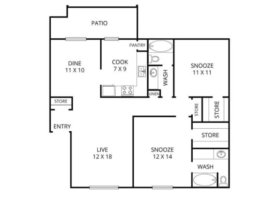 Spruce 2 Bed | 2 Bath |1146 Sq.Ft. at Park Villas, Texas, 76116