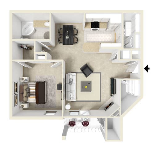 1 bedroom 1 bathroom Floor plan A at Parkwest Apartment Homes, Hattiesburg