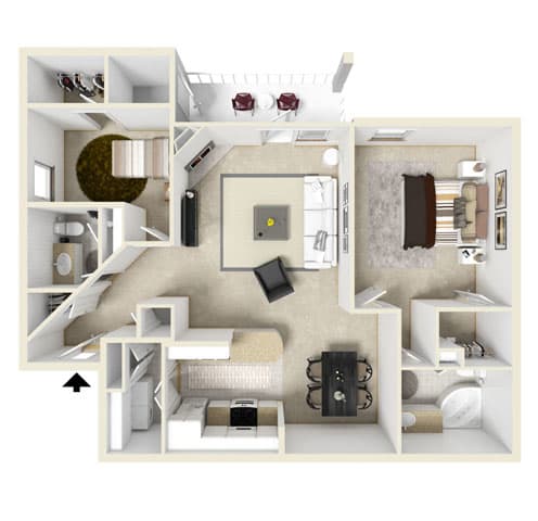 1 bedroom 1.5 bathroom Floor plan A at Parkwest Apartment Homes, Mississippi