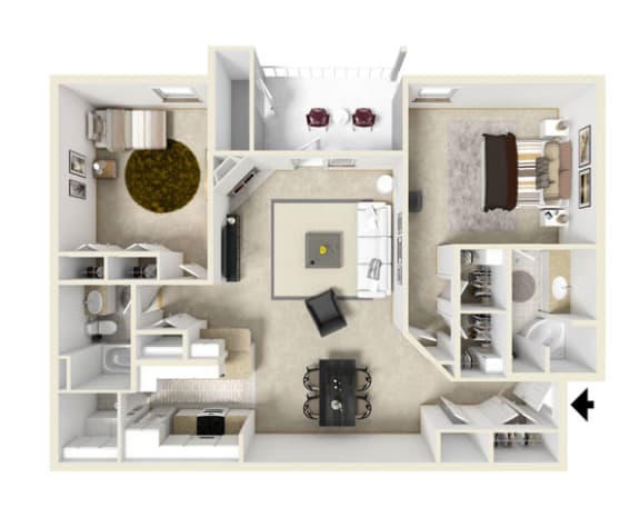 2 bedroom 2 bathroom Floor plan C at Parkwest Apartment Homes, Hattiesburg, MS