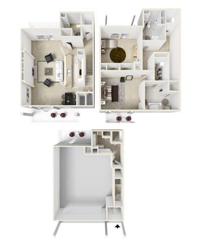 2 bedroom 2.5 bathroom Floor plan A at Parkwest Apartment Homes, Hattiesburg, 39402