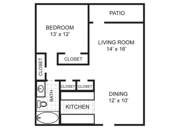 Floor Plan  The Lindee 1 Bed | 1 Bath | 707 Sq. Ft. at Eastwood, Texas, 75701