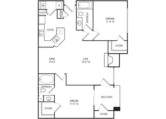 Village Hall 2 Bed | 2 Bath | 1029 Sq. Ft. at Edgewood Village, Texas, 75067