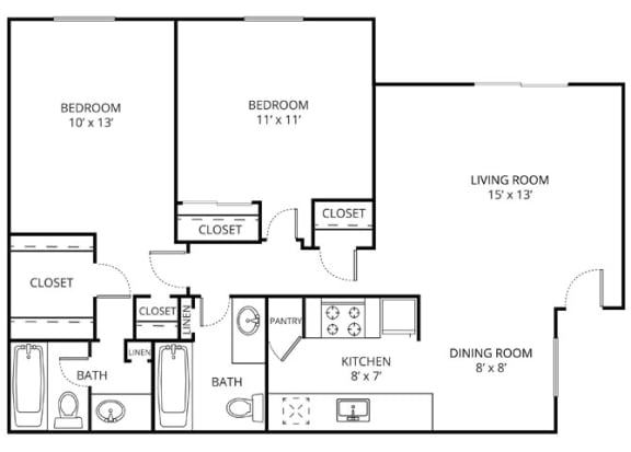 Floor Plan  Sherwood Floor Plan 2 Beds 2 Baths Sq. Ft. 891 at Forest Glen, Garland, TX, 75042