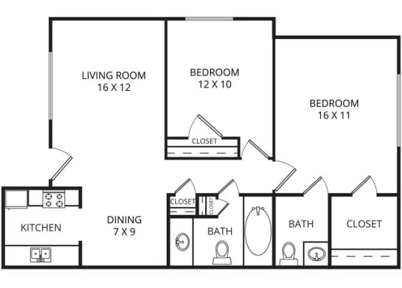 Floor Plan  Morning Glory 2 Bed | 1,5 Bath | 875 Sq.Ft. at Garden Park, Irving, TX, 75062
