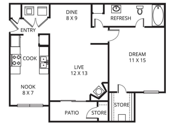 The Donatello 1 Bed | 1 Bath | 778 Sq.Ft. at Prestonwood Hills, Plano