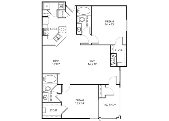 Chardonnay 2 Bed | 2 Bath | 1187 Sq.Ft. at The Remington, Lewisville