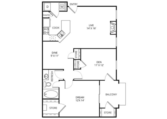 Zinfandel 1 Bed | 1 Bath | 918 Sq.Ft. at The Remington, Lewisville, TX