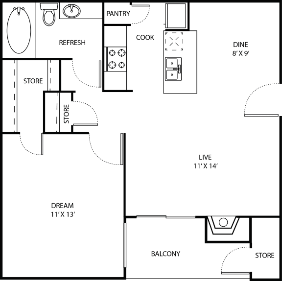 Villa 1 Bed | 1 Bath | 603 Sq. Ft. at Walnut Hill, San Antonio, TX