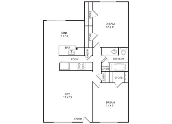 Cottonwood 2 Bed | 1 Bath | 900 Sq. Ft at Wildwood, Temple, Texas