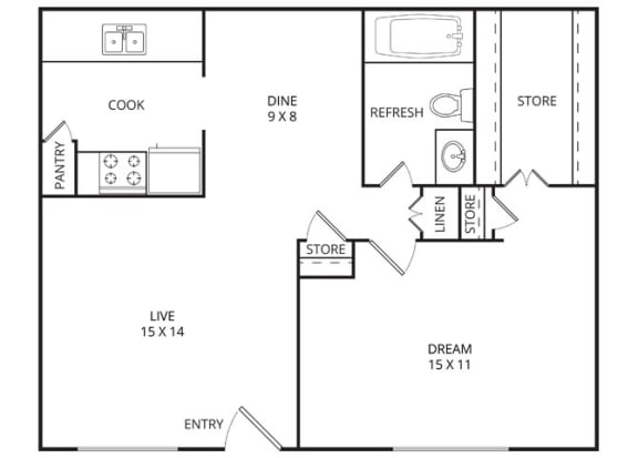 Magnolia 1 Bed | 1 Bath | 740 Sq. Ft. at Wildwood, Temple, 76504