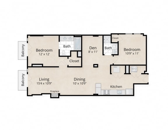Two bedroom floor plan at Kalorama Park, Washington, DC 20009