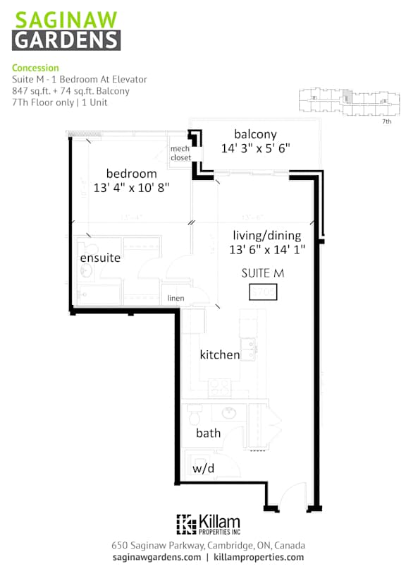 Concession Suite M - 1 Bedroom At Elevator