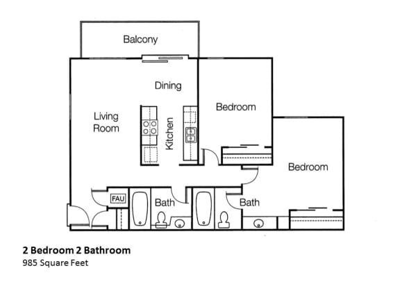 2x2 Two Bedroom Two Bath Floorplan Monte Vista Apartment Homes in La Verne, CA, 91750