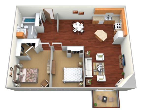 2 bed 1 bath floor plan at Clearwater Estates 2 Apartments, Minnesota