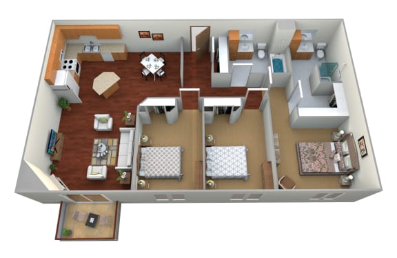 3 bed 2 bath floor plan at Clearwater Estates 2 Apartments, Baxter, MN, 56425