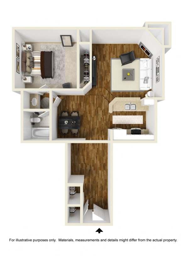 1 bedroom 1 bathroom Floor plan A at Palm Royale Apartments, California, 90034
