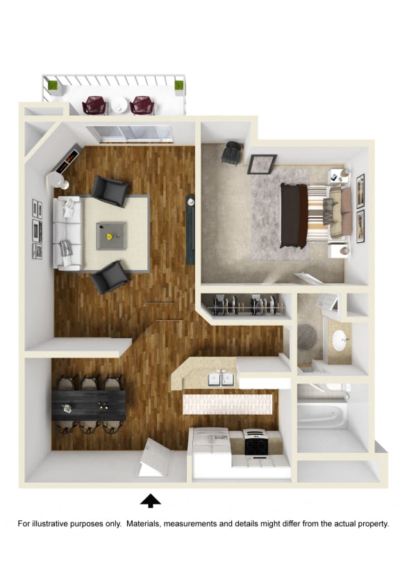 1 bedroom 1 bathroom Floor plan C at Palm Royale Apartments, Los Angeles, 90034