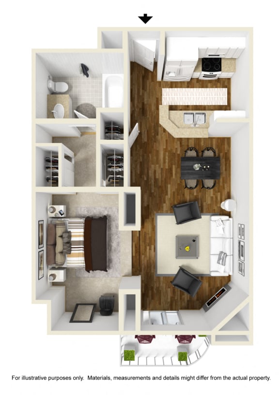 Studio 1 bathroom floor plan A at Palm Royale Apartments, Los Angeles