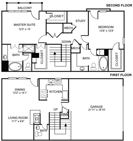 2x2.5 B1 Floor Plan at Estancia Townhomes, Dallas, TX
