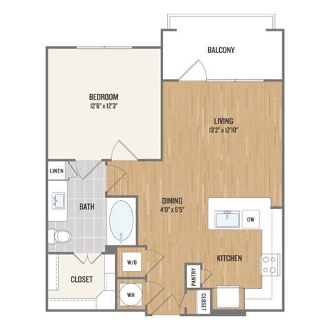 One-Bedroom Floor Plan at Berkshire Amber, Dallas, TX