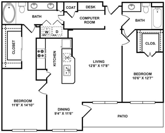 D1 Floor Plan at The Plaza Museum District, Houston, TX, 77004