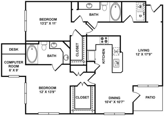 D3 Floor Plan at The Plaza Museum District, Houston, 77004