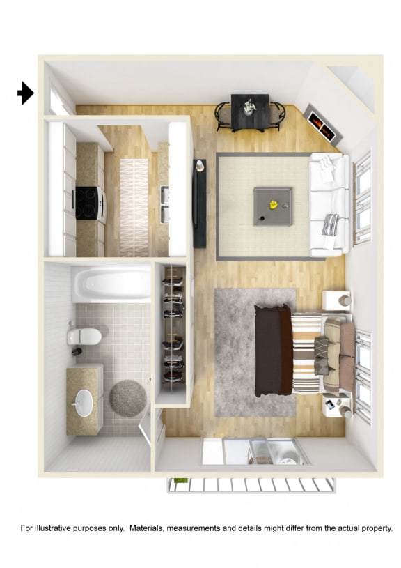 Studio Floor Plan at 1022 Tiverton, Los Angeles, 90024