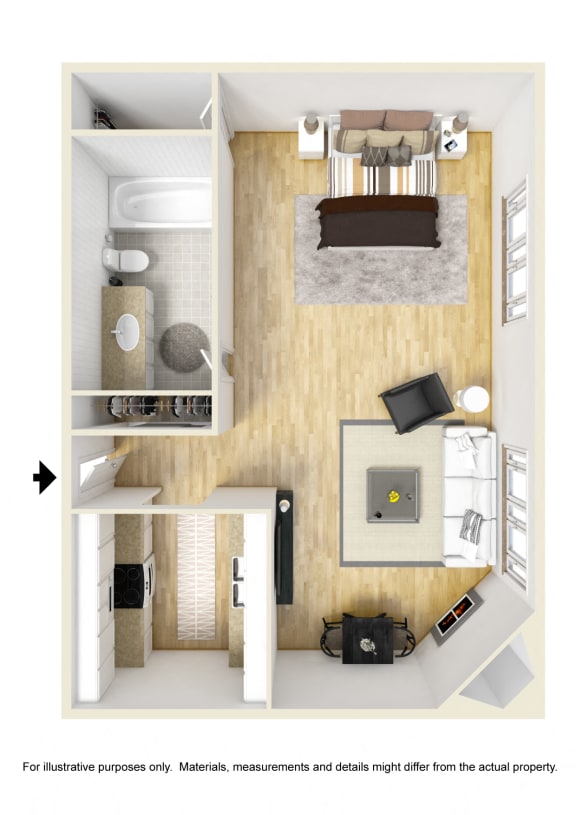 0 Bed 1 Bath Floor Plan at 1022 Tiverton, Los Angeles