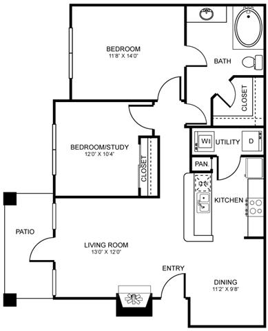 B2 Floor Plan at Stoneleigh on Spring Creek, Garland, TX, 75044