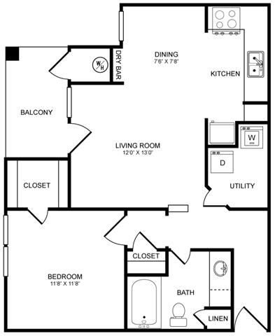 A1 Floor Plan at Highlands Hill Country, Austin, Texas