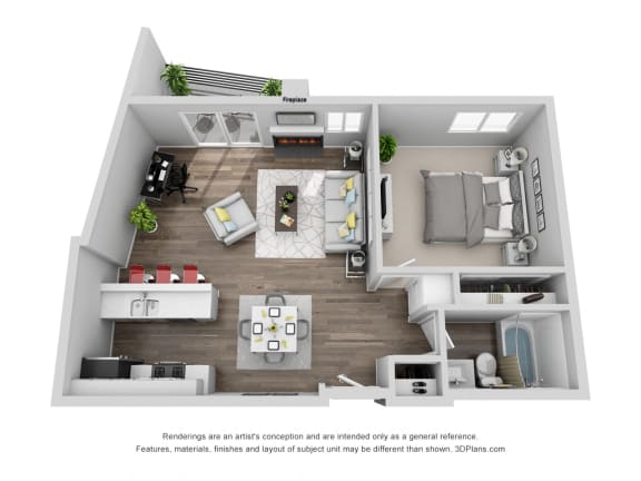 1bed floor plan at The Plaza Apartments, Los Angeles, California