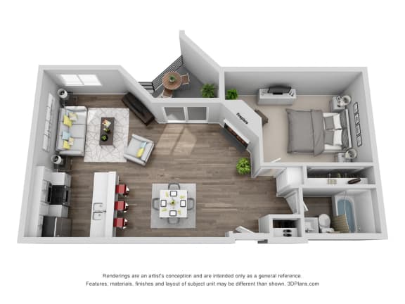 1bed floor plan at The Plaza Apartments, Los Angeles