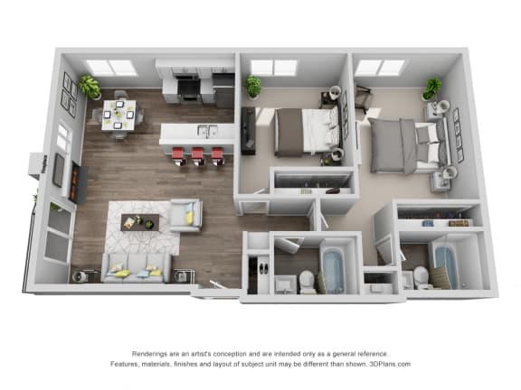 2 bed floor plan at The Plaza Apartments, California, 90024