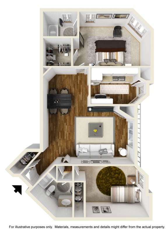 Two Bedroom C Floor Plan at Burton, Los Angeles, 90048