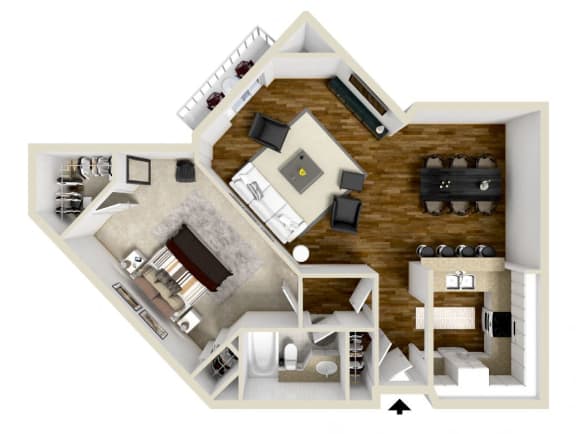 One Bedroom D Floor Plan at Burton, Los Angeles, California