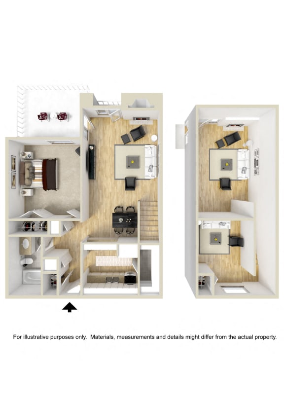 2 bed 2 bath floor plan at Meridian Apartments, Los Angeles