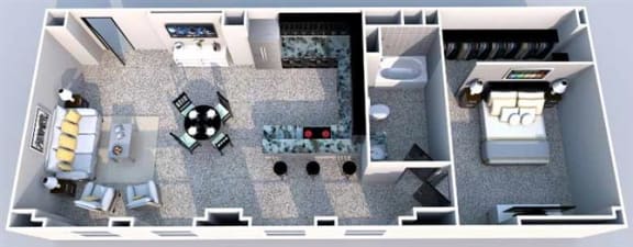 1 bedroom 1 bathroom Floor plan A at The Equitable Building, Des Moines
