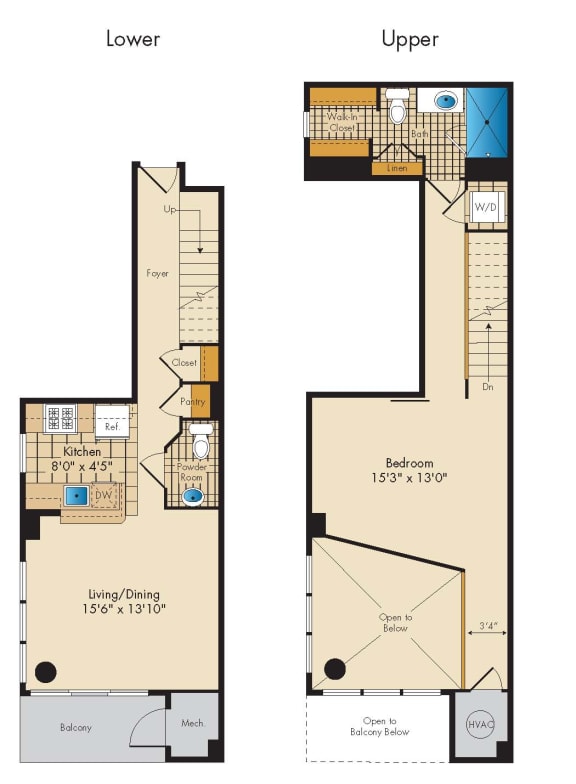 1 Bedroom Loft 1Q Floor Plan at Highland Park at Columbia Heights Metro, Washington