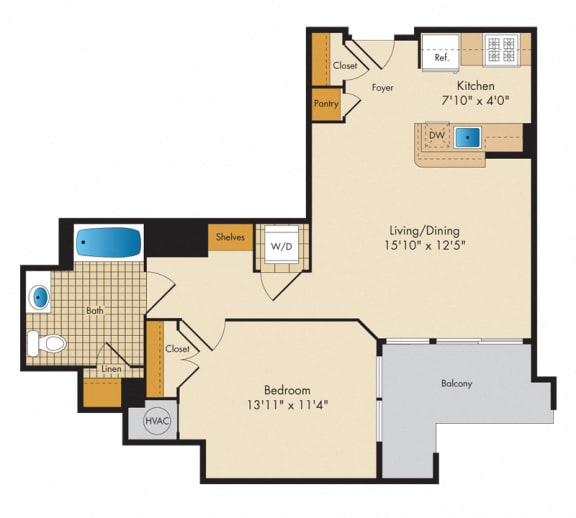 1 Bedroom 1K Floor Plan at Highland Park at Columbia Heights Metro, Washington, Washington