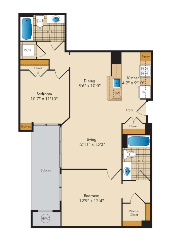 2 Bedroom 2H Floor Plan at Highland Park at Columbia Heights Metro, Washington