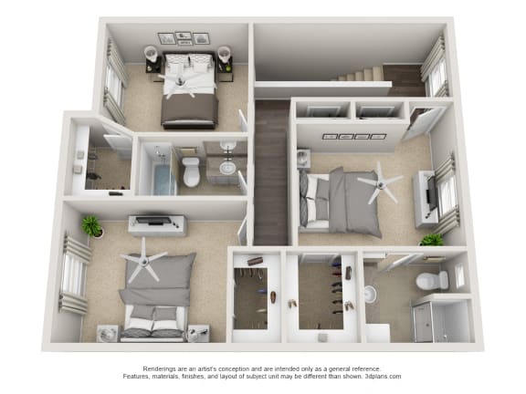 3 Bedroom Second Floor 3D Floorplan