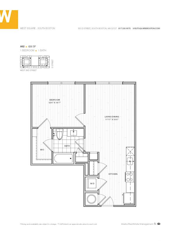 1 Bedroom 636 sq ft
