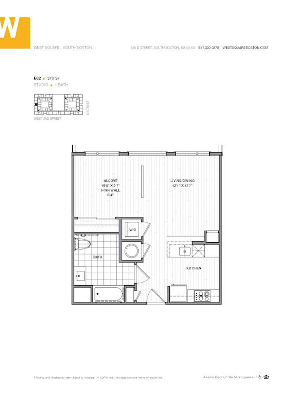 Studio 570 sq ft