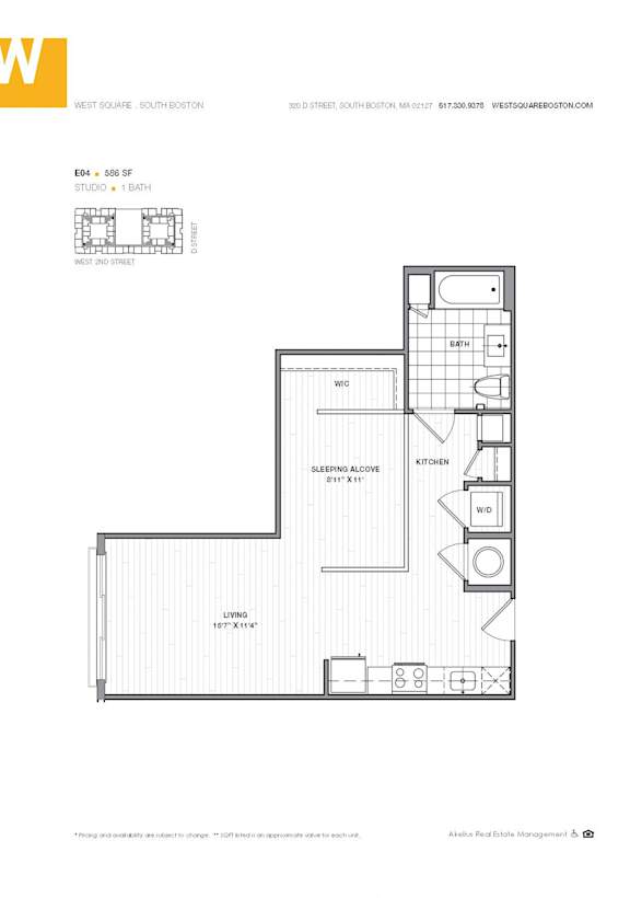 Studio 586 sq ft