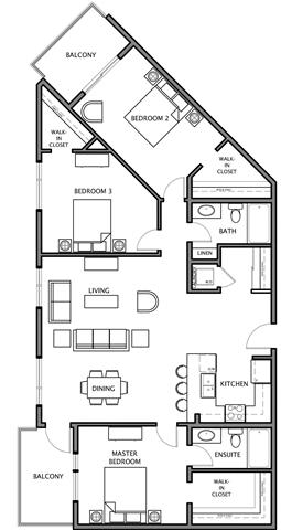 3 bed, 2 bath, generous, premium suites with balcony views at Airdrie Place in Airdrie, AB
