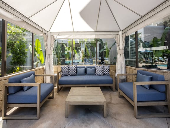 Poolside Cabanas with Lighting at Accent Apartments, Los Angeles