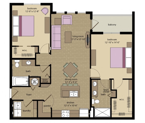 2 bed 2 bath Burbank Floor Plan at Orchid Run Apartments, Florida
